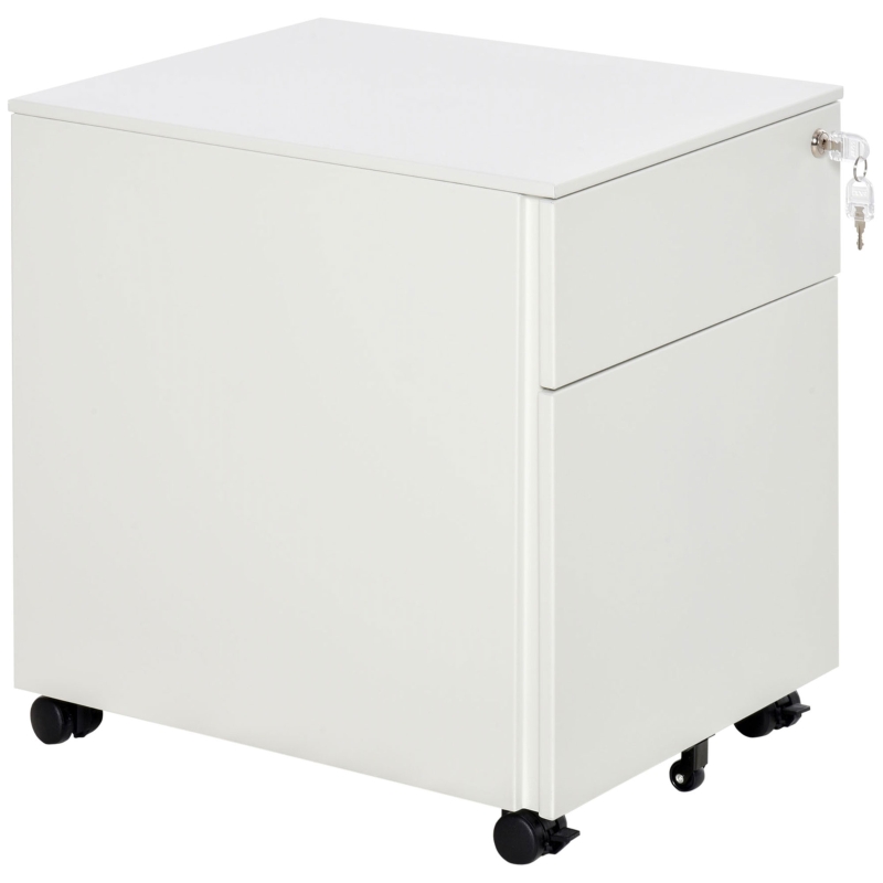 Vinsetto 2-Drawer Vertical File Cabinet, Lockable Steel Filing Cabinet with Pencil Tray and Hanging Bar for A4, Letter, Legal-sized Files, Fully Assembled Except Casters, White