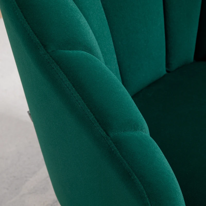 HOMCOM Poltroncina da Camera e Salotto a Conchiglia Stile Art Deco, in Tessuto Vellutato e Acciaio, 63x65x84 cm, Verde
