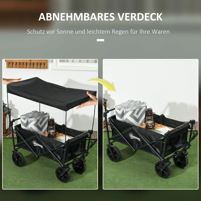 Outsunny Bollerwagen mit Dach, klappbar, 110L Kapazität, Stahlrahmen, 97x52x105 cm, Schwarz