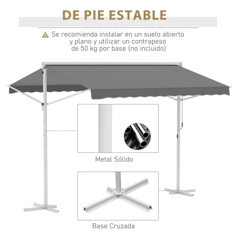 Outsunny Toldo de Pie Independiente 300x295x255 cm con Manivela Doble Cara Ángulo Ajustable Portátil Protección Solar para Jardín Terraza Patio Gris