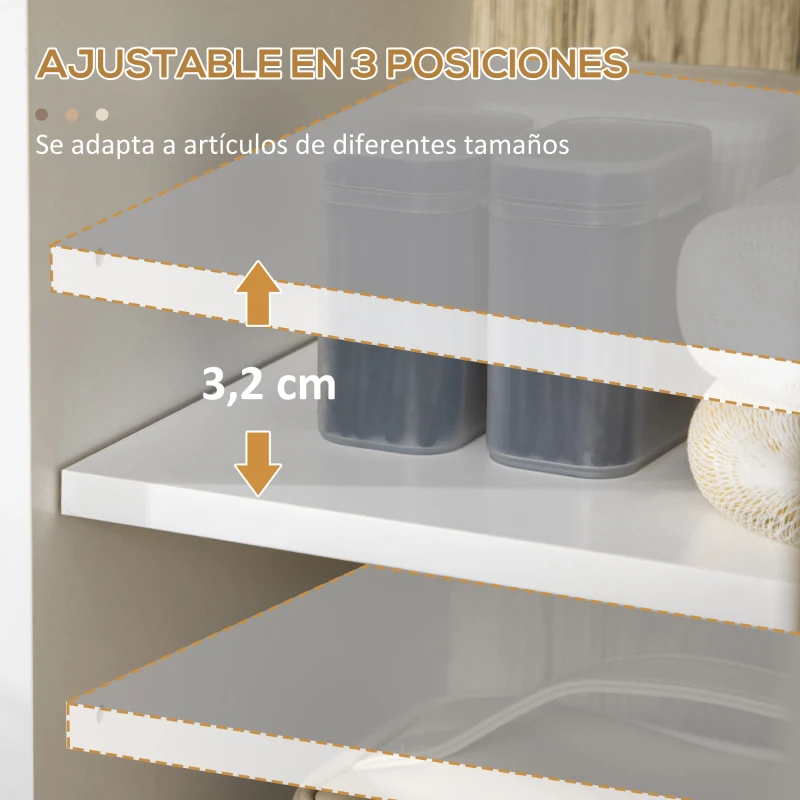 kleankin Armario Auxiliar de Baño con Armario y Estante Abierto para Lavabo Ducha Antivuelco 31,5x30x91cm Roble y Blanco