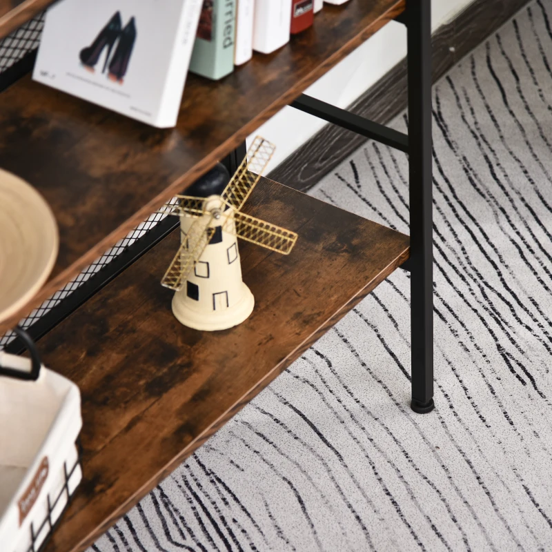 Estante Multifuncional de 3 Niveles para Almacenaje Patas Ajustables con Trasera de Rejilla Hecho de Acero y Madera 60 kg 100x32x92 cm Marrón y Negro