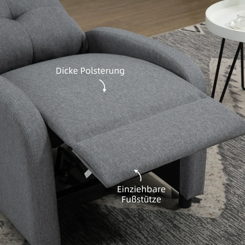 HOMCOM Relaxsessel mit Liegefunktion, ausfahrbares Fußteil, Taschenfederkern, bis 150 kg, Grau(m-6)