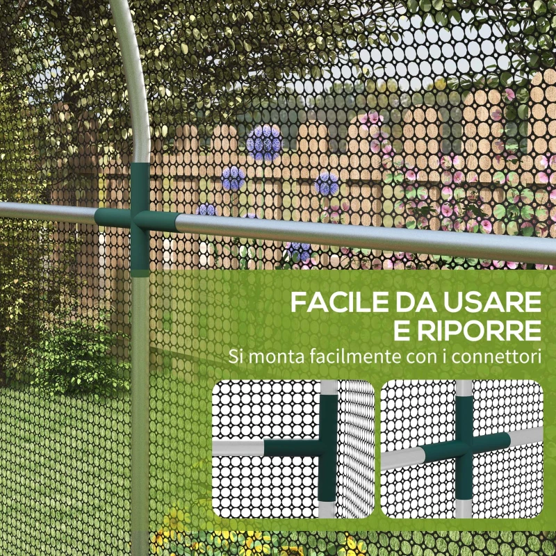 Outsunny Serra a Tunnel per Piante con Rete e Porta a Cerniera, 1.2x2.4x1.9m, Nero