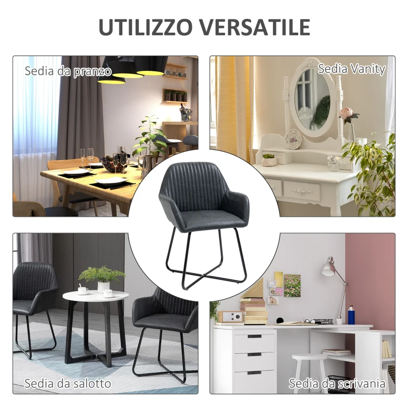 HOMCOM Set 2 Sedie Moderne per Sala da Pranzo, Cucina o Soggiorno, Sedie Imbottite in Similpelle Nera 60x56.5x85cm
