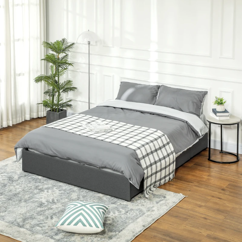 HOMCOM Cama Doble 140x190 cm Somier con 3 Cajones y Estructura de Metal Carga 363 kg Gris