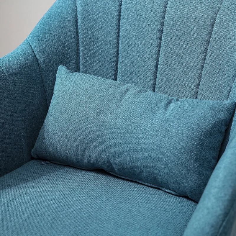 HOMCOM Fauteuil de salon chaise relax fauteuil de chambre grand confort - coussins lombaires hauteur réglable pivotant 360° piètement en métal chromé - bleu canard