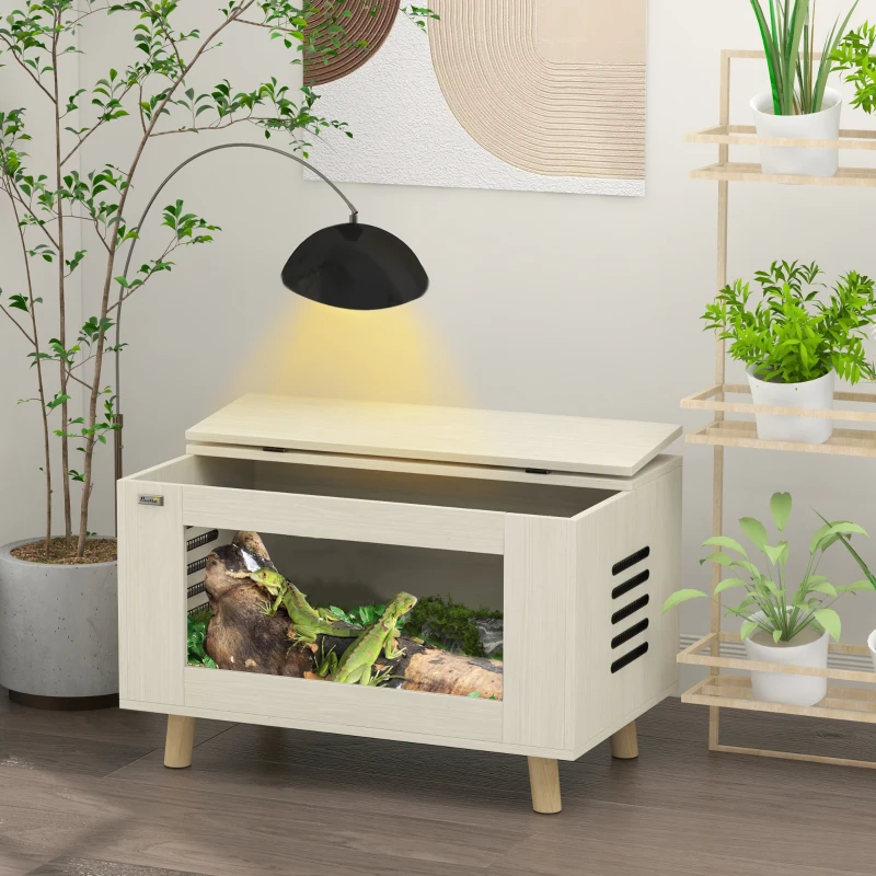 PawHut Reptilien-Box, Terrarium, Vivarium, Hartglasfenster, 80 x 50 x 50 cm, Weiß