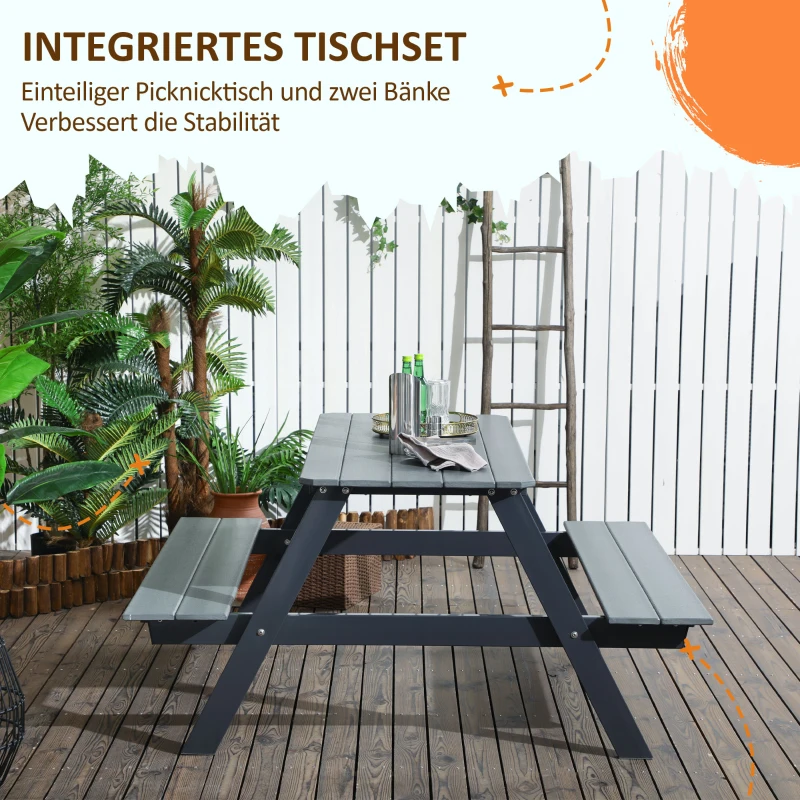 Outsunny Bierzeltgarnitur Sitzgruppe für 4 Personen 2-in-1 Design Biertisch mit 2 Bierbänken, dunkelgrau, 150x140x74 cm