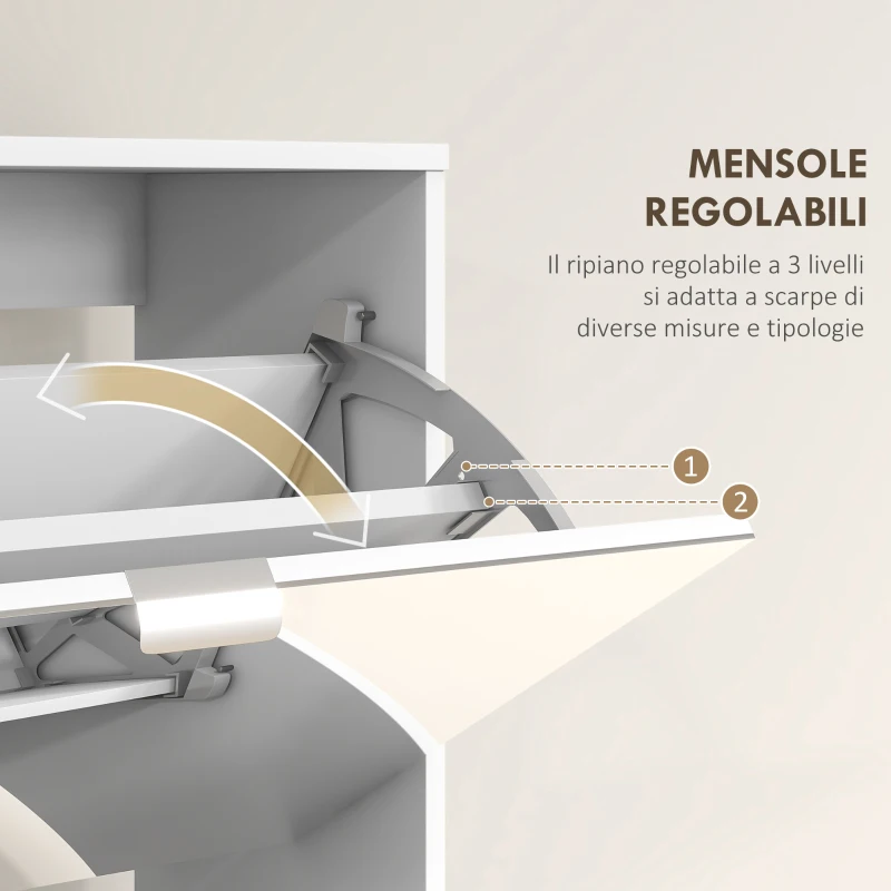 HOMCOM Scarpiera Salvaspazio Slim con Specchio e 4 Cassetti per 24 Paia di Scarpe, 76x26x178cm, Bianco