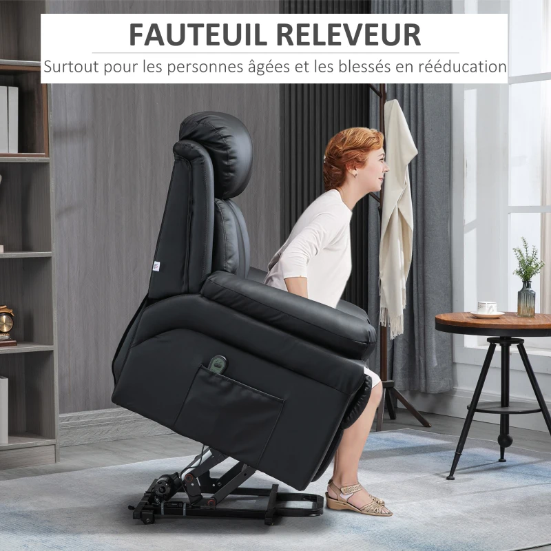 HOMCOM Fauteuil de Relaxation électrique Fauteuil releveur inclinable avec Repose-Pied Ajustable revêtement synthétique Noir