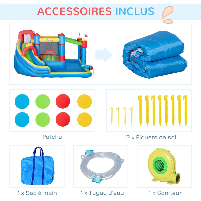 Outsunny Château gonflable aire de jeux avec toboggan trampoline piscines + 3-8 ans 390 x 300 x 197 cm - multicolore