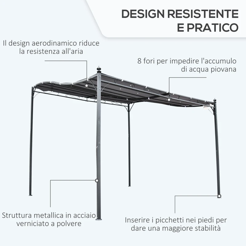 Outsunny Gazebo Pergola 3x3m da Giardino con Tenda Impermeabile Grigia
