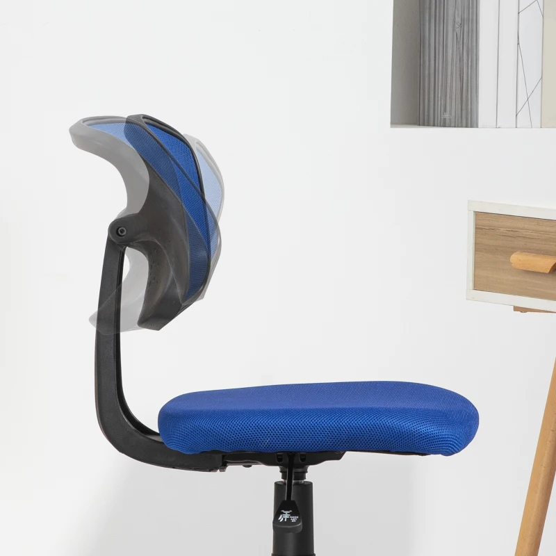 HOMCOM Silla de Oficina sin Brazos Silla de Escritorio Giratoria con Respaldo de Malla Transpirable Altura Ajustable Azul