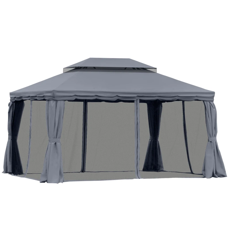 Outsunny 3 x 4m Aluminium Garden Gazebo, Marquee Canopy Shelter Pavilion Party Tent with Nets and Curtains for Garden and Deck, Dark Grey