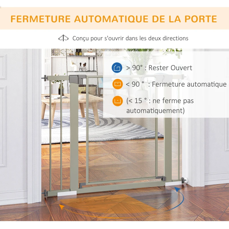 PawHut Lot de 2 barrières de sécurité pour animaux domestique avec fermeture automatique double verrouillage largeur 75-103 cm