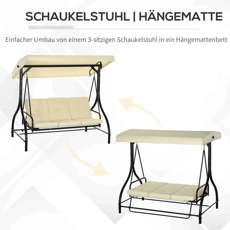 Outsunny Schaukelbank, Hollywoodschaukel mit Sonnenschutz, Gartenschaukel, Verandaschaukel, 3 Sitze, Schaukelbett(m-5)