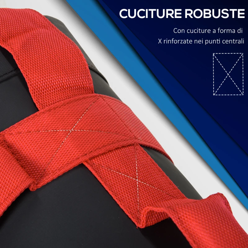 HOMCOM Sacca Bulgara da 15kg con 6 Cinghie per Allenamento Fitness in Casa, Ufficio e Palestra, Ø22x55 cm, Nero e Rosso