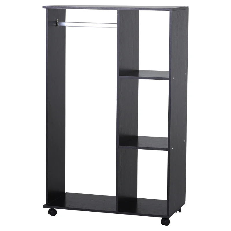 HOMCOM Kleiderschrank auf Rollen, mobile Garderobe, Garderobenschrank, Rollbarer Kleiderständer, 80 x 40 x 128 cm, Schwarz