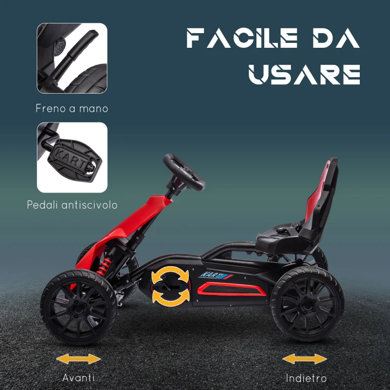 HOMCOM Go Kart a Pedali per Bambini 3-8 Anni con Sedile Regolabile e Ruote in EVA, 100x58x58.5 cm, Rosso Nero