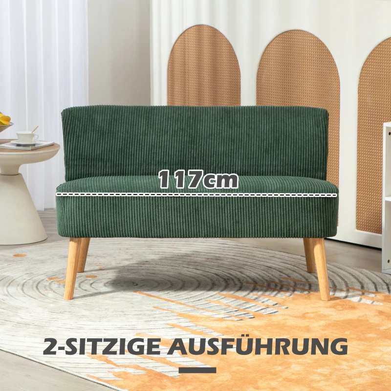 HOMCOM 2-Sitzer Polstersofa, Holz, Samtartiges Polyester, Schaumstoff, 117 x 56,5 x 77 cm, Grün