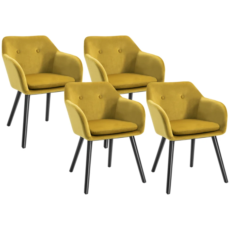 HOMCOM Chaises de Salle à manger Chaises de Visiteur scandinave - Lot de 4 - Pieds effilés Bois Noir - Velours Jaune