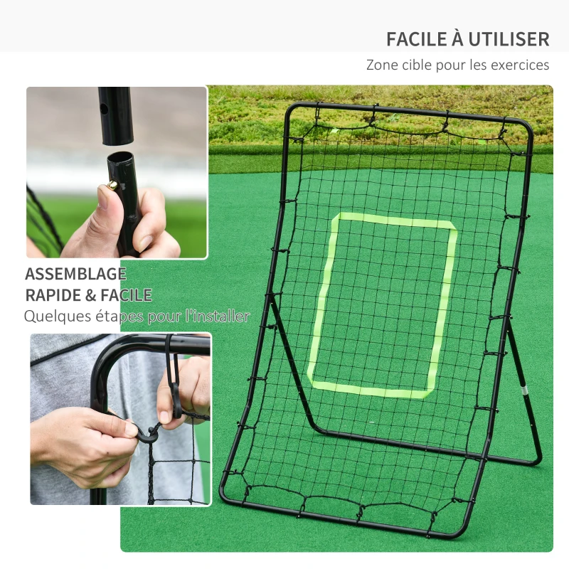 HOMCOM Filet de rebond de football 90L x 80l x 140H cm cible et sardines de fixation fournies noir vert