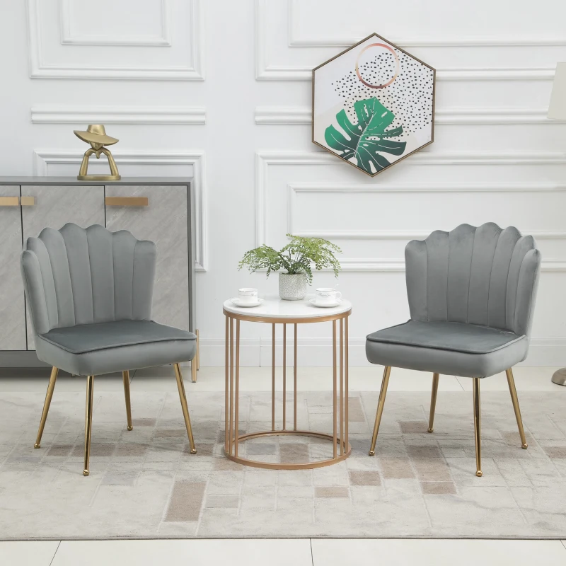 HOMCOM Set 2 Sedie Moderne e Imbottite per Salotto o Soggiorno con Rivestimento Effetto Vellutato, 57x58x88cm, Grigio