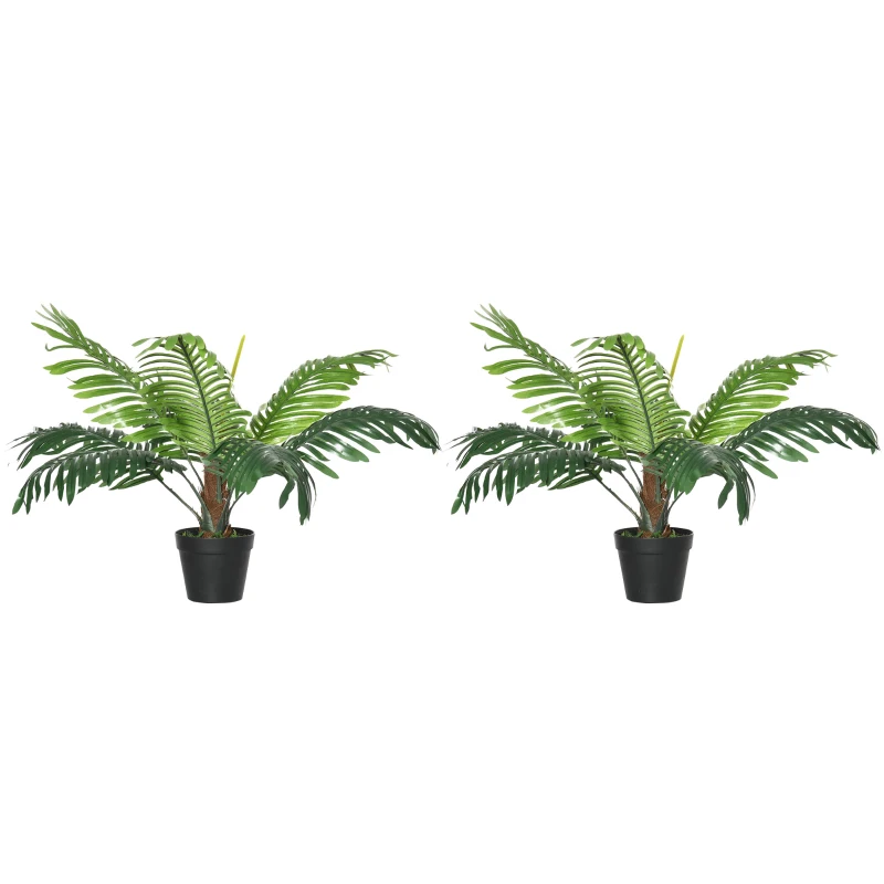 Outsunny 2 Pack 60cm Artificial Palm Tree Decorative Plant with Nursery Pot, Fake Tropical Tree for Indoor Outdoor Decor