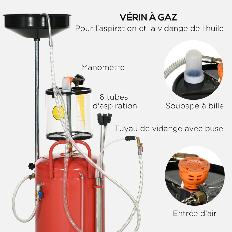 DURHAND Récupérateur d'huile de vidange portable 2-en-1 avec hauteur réglable et vidangeur d'huile pneumatique de 80L