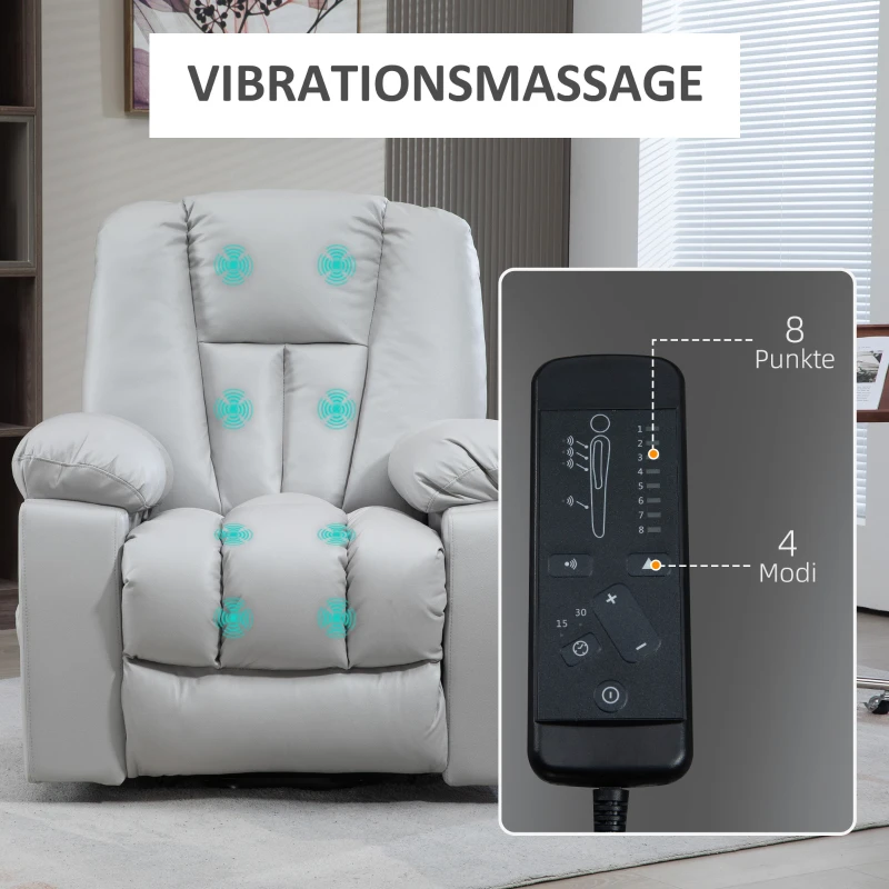 HOMCOM Massagesessel Relaxsessel Seniorensessel, Fernbedienung, Seitentaschen, 94 cm x 96 cm x 106 cm, Grau(m-6)