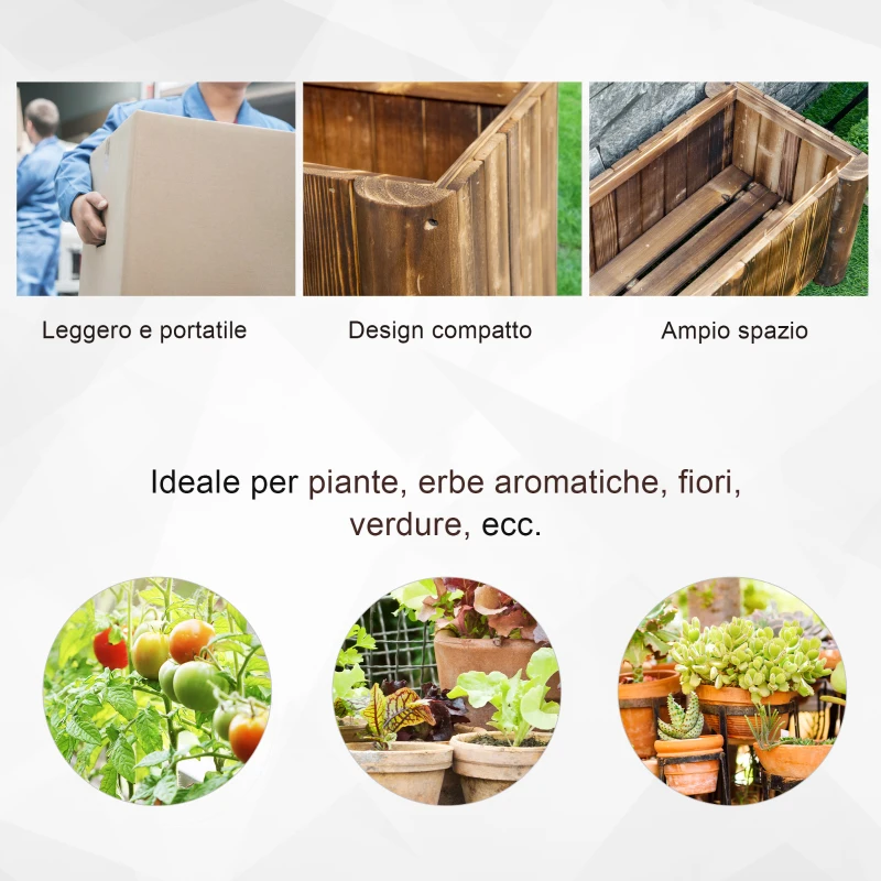 Outsunny Fioriera Vaso per Piante Box Rettangolare in Legno di Abete 70 x 35 x 30cm