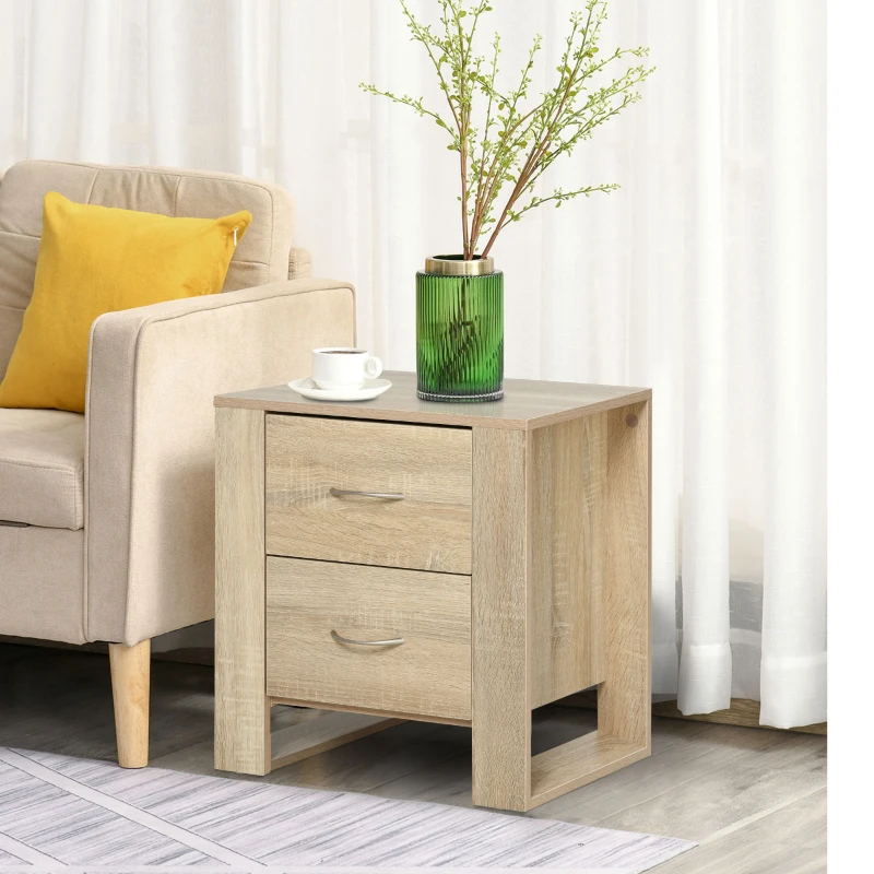 HOMCOM Mesita de Noche Mesilla de Noche con Cajones y Estilo Moderno Mesa Auxiliar para Dormitorio Salón 48x39x54 cm Natural