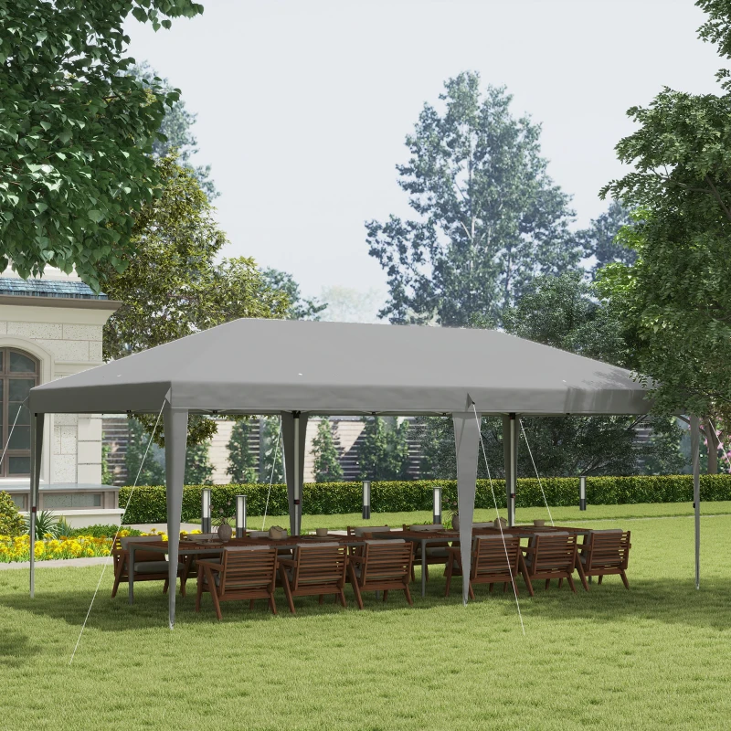 Outsunny Pop Up Gazebo 3 x 6m, Foldable Canopy Tent, Height Adjustable Wedding Awning Canopy w/ Carrying Bag, Grey