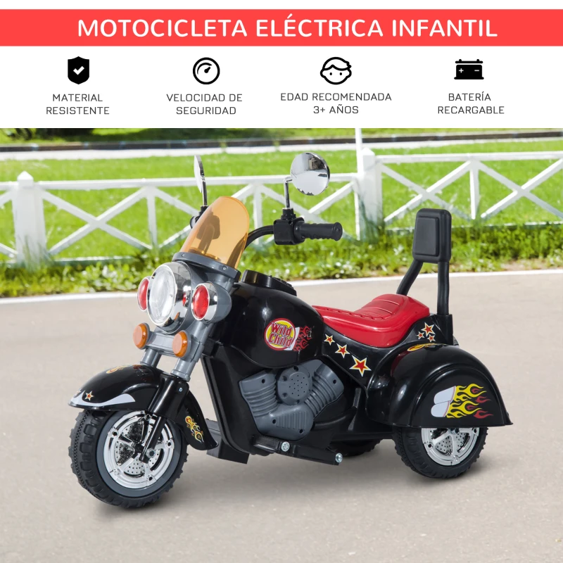 HOMCOM Moto Electrica Infantil Bateria Recargable Niño 3 Años Cargador 3 Ruedas 2.5km/h