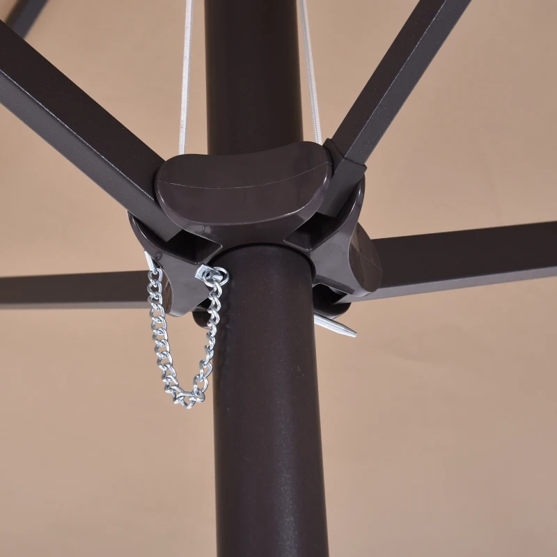 Outsunny Doppelsonnenschirm 455 x 270 cm Gartenschirm mit Handkurbel oval stabil Metallstange Marktschirm Doppelsonnenschirm Terrassenschirm Sonnenschutz für Strand Balkon Terrasse Garten Hellkaffee