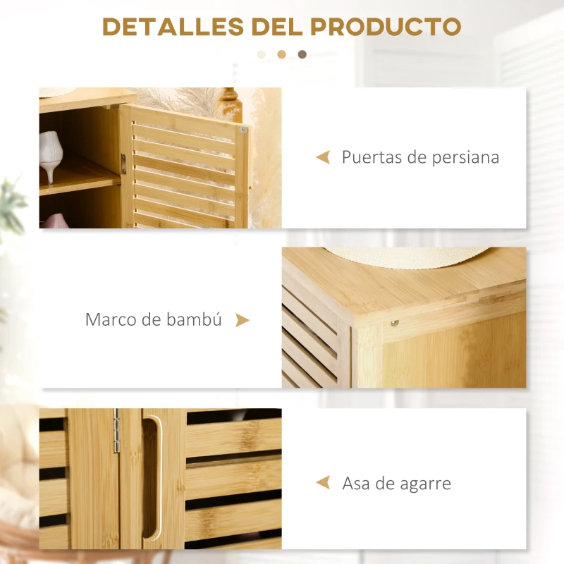HOMCOM Armario Zapatero de Bambú con 3 Puertas Estantes Ajustables para 16 Pares de Zapatos Antivuelco 100x35x80 cm Natural(m-6)