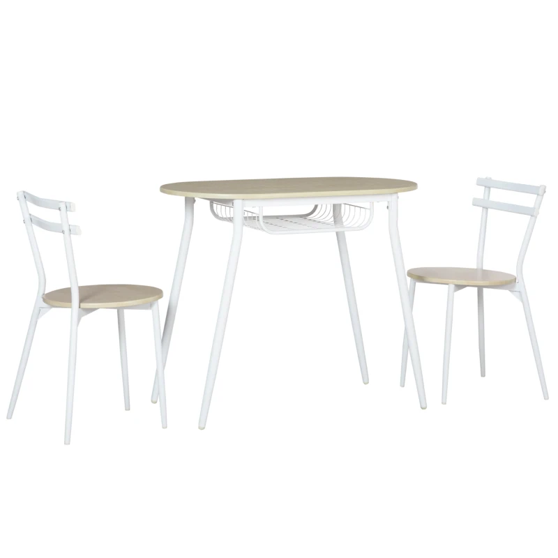 HOMCOM Sedie e Tavolo da Pranzo, Set 3 Pezzi con 2 Sedie e Tavolo Ovale con Ripiano, in MDF e Acciaio