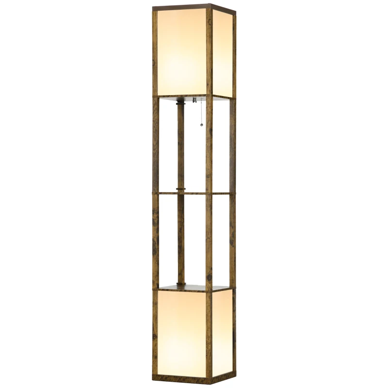 HOMCOM Modern Shelf Floor Lamp with Dual Ambient Light, Standing Lamp Living Room, Bedroom, 156cm, Brown