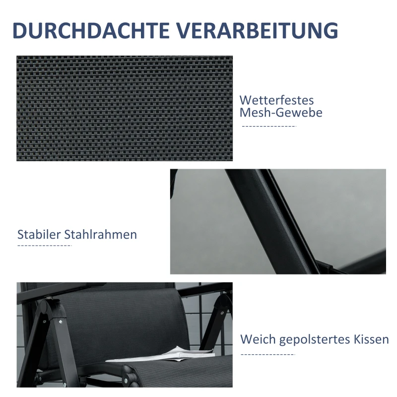 Outsunny Sonnenliege klappbar Gartenliege mit Kissen Schwerelosigkeit Liegestuhl mit 9-Fach verstellbare Rückenlehne Gartenstuhl bis 150 kg belastbar, für Garten Urlaub Outdoor Strand Pool, Schwarz