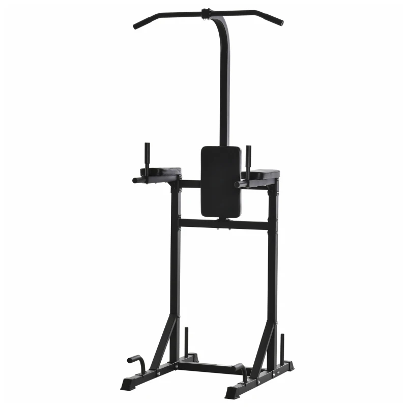 HOMCOM Estación de Fondos Power Tower Torre Multifuncional con Barra de Dominadas Acero para Fitness Entrenamiento en Gimnasio Casa Carga Máx. 120 kg 110x97x227 cm Negro