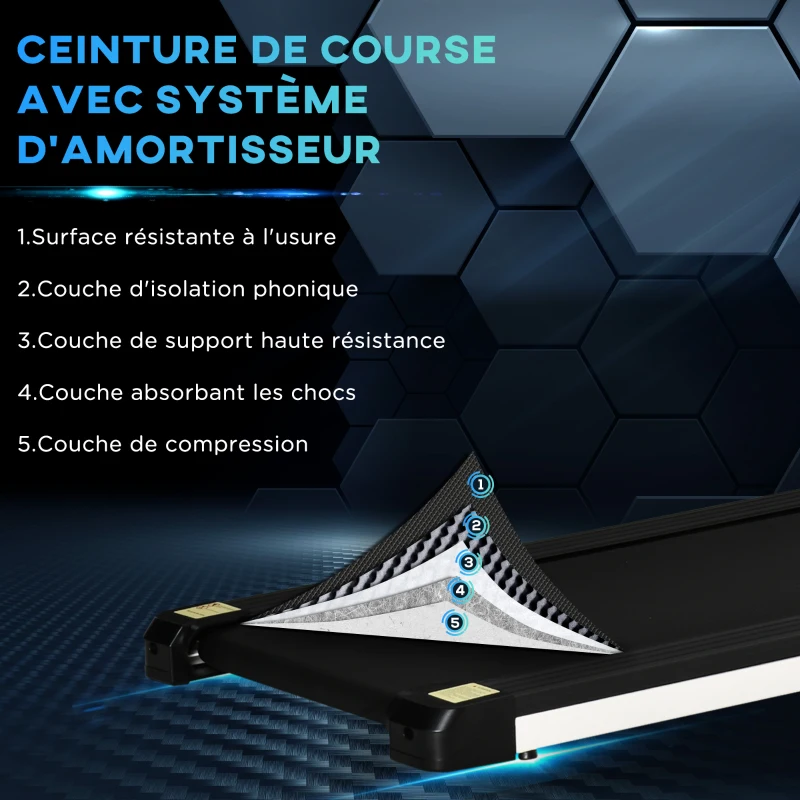 HOMCOM Tapis de course électrique pliable 1-12 km/h 400 W tapis roulant écran LED support de téléphone bande extra-large antidérapant acier PP ABS 147 x 74 x 125 cm noir