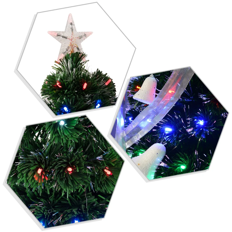 HOMCOM Sapin de Noël artificiel lumineux fibre optique LED x 200 multicolore + support pied Ø 70 x 150H cm 200 branches étoile sommet brillante vert