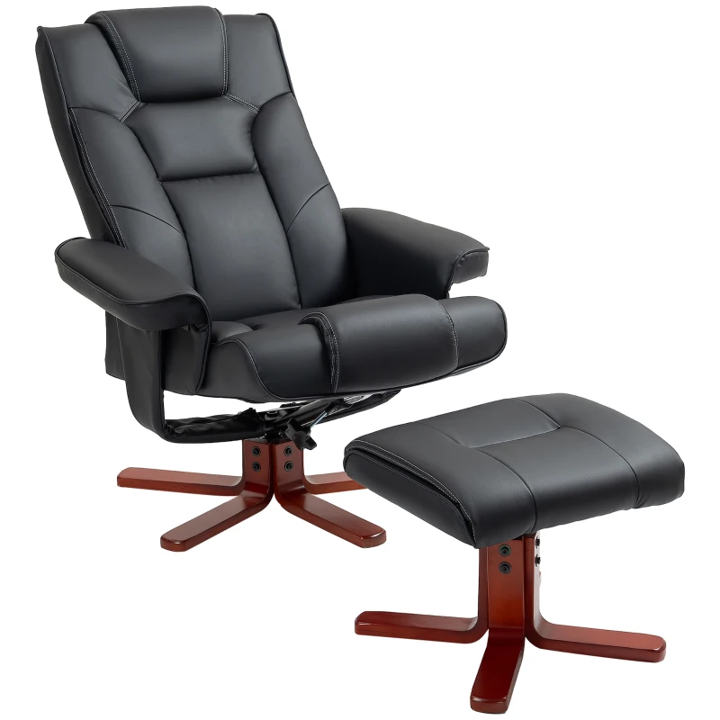 HOMCOM Faux Leather Manual Recliner and Footstool Set - Black