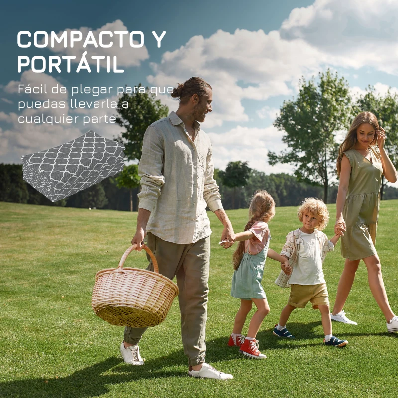 Outsunny Alfombra Exterior Reversible 182x274 cm de Plástico Impermeable para Terraza Patio Camping Playa Gris y Blanco