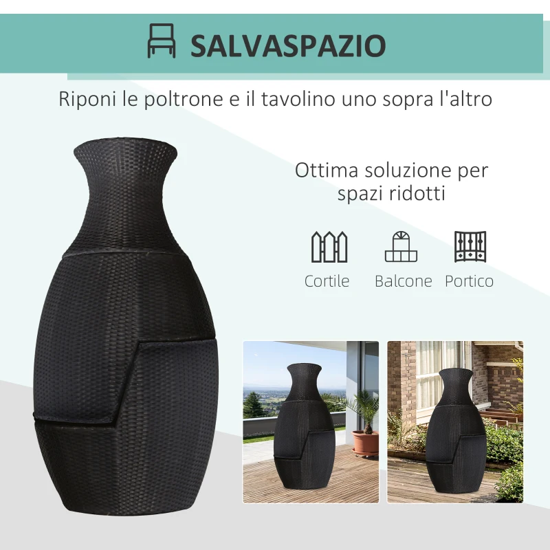 Outsunny Set Mobili in Rattan Set 2 Poltrone, Tavolino con Cuscini 3pz Giardino Esterno