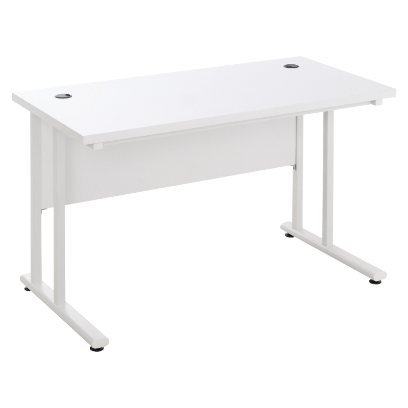 HOMCOM Escritorio Mesa de Ordenador Moderna con 2 Orificios para Cables con Pies Ajustables Mesa Multifuncional para Oficina Estudio 120x60x75 cm Blanco
