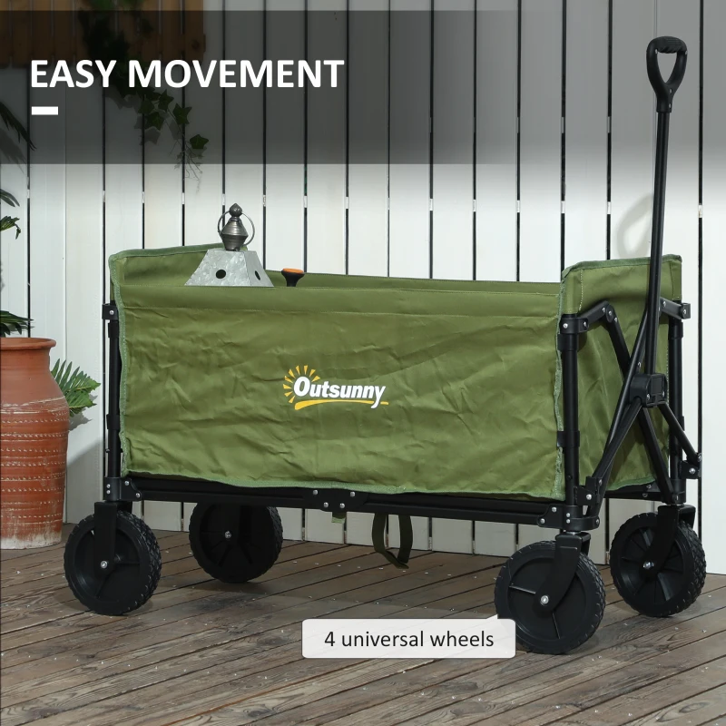 Outsunny 120L Festival Trolley on Wheels, Folding & Compact Camping Trolley Cart with Adjustable Handle for Garden, Beach, Fishing, Green
