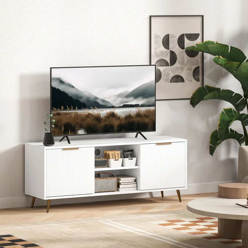 HOMCOM Modern TV Stand Cabinet for TVs up to 55", TV Unit with 2 Open Shelves and 2 Cabinets, Entertainment Centre with Cable Management for Living Room, White