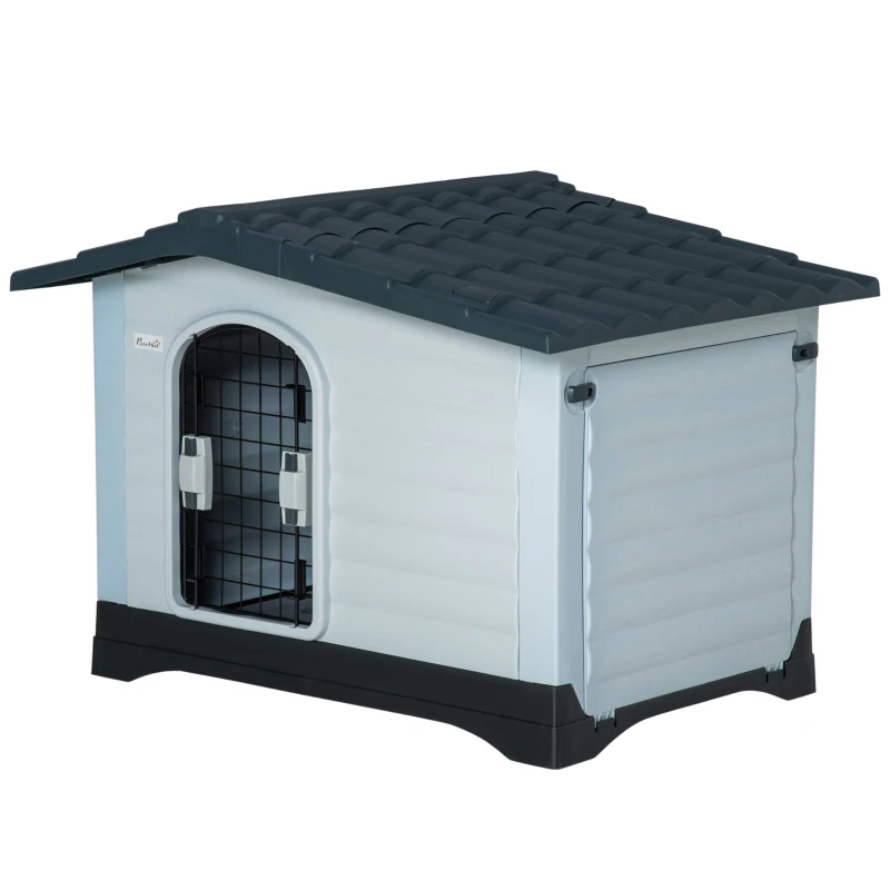 PawHut Niche pour chien chenil à l'extérieur avec porte en métal à mailles à double ouverture et fenêtre d'air en PP et métal pour chiens de taille moyenne et petite 91 x 69 x 66 cm